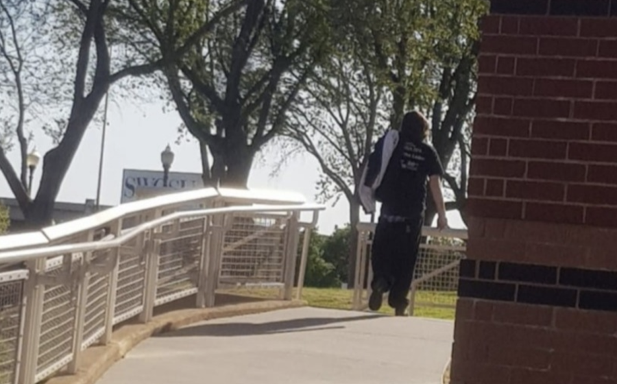 Brandon Woods walking on the SWOSU campus in Weatherford on Saturday, April 10.
