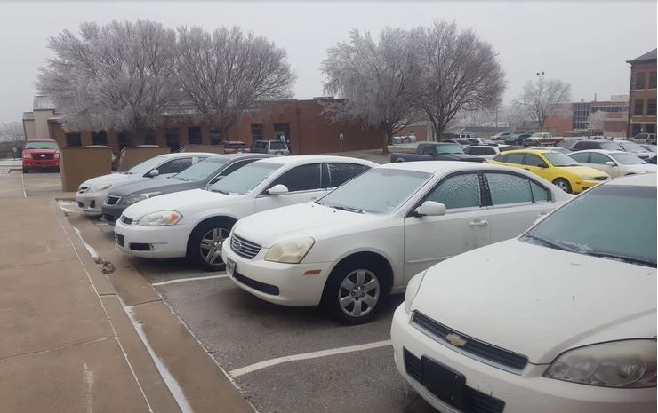 Parked cars at SWOSU on Wednesday morning. Photo: Johannes Becht