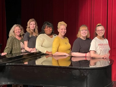 SWOSU Opera Workshop will present a collection of scenes from the musical theatre and opera worlds on Friday and Saturday, March 11-12, on the Weatherford campus. Among those performing are (from left): Laura Lee Julian, adjunct faculty; Alexandrea Fife, Mustang; Lo’ren Niko Ballard, Katy, TX; Piper Smith, Lake Odessa, MI; Kimberly Berkenbile, Oklahoma City; and Jayley Wingard, Mustang.