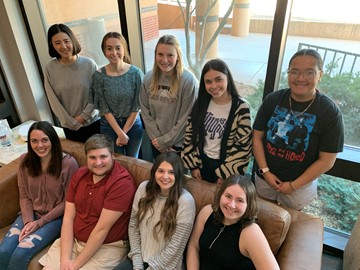 Picture caption: Back row (left to right): Gayeong Choi, Lauren Bullard, Lauren Price, McKenlie Schwartz, and Rachel Masson. Front row (left to right): Camelia Cowan, Josh Jennings, Sadie Klopfenstein, and Autumn Rodriguez. 